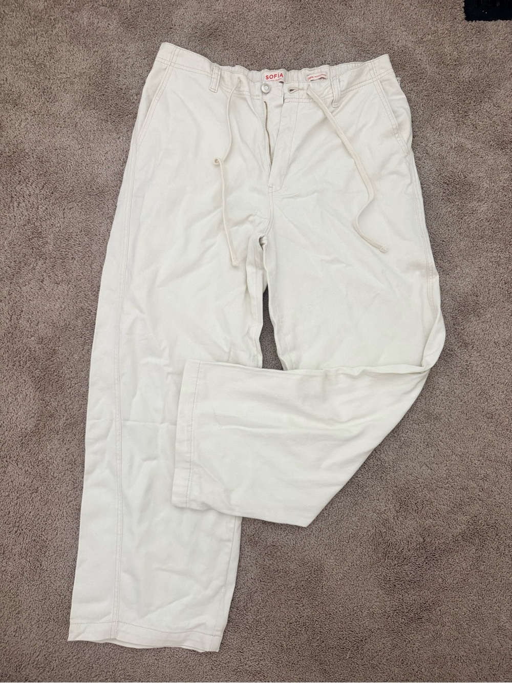 Women’s Wide Leg Cream Casual Drawstring Pants NWT Size 14